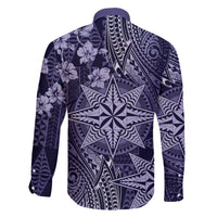 Vintage Tonga Tribal Ngatu Pattern Family Matching Off The Shoulder Long Sleeve Dress and Hawaiian Shirt With Pacific Floral Pink Art