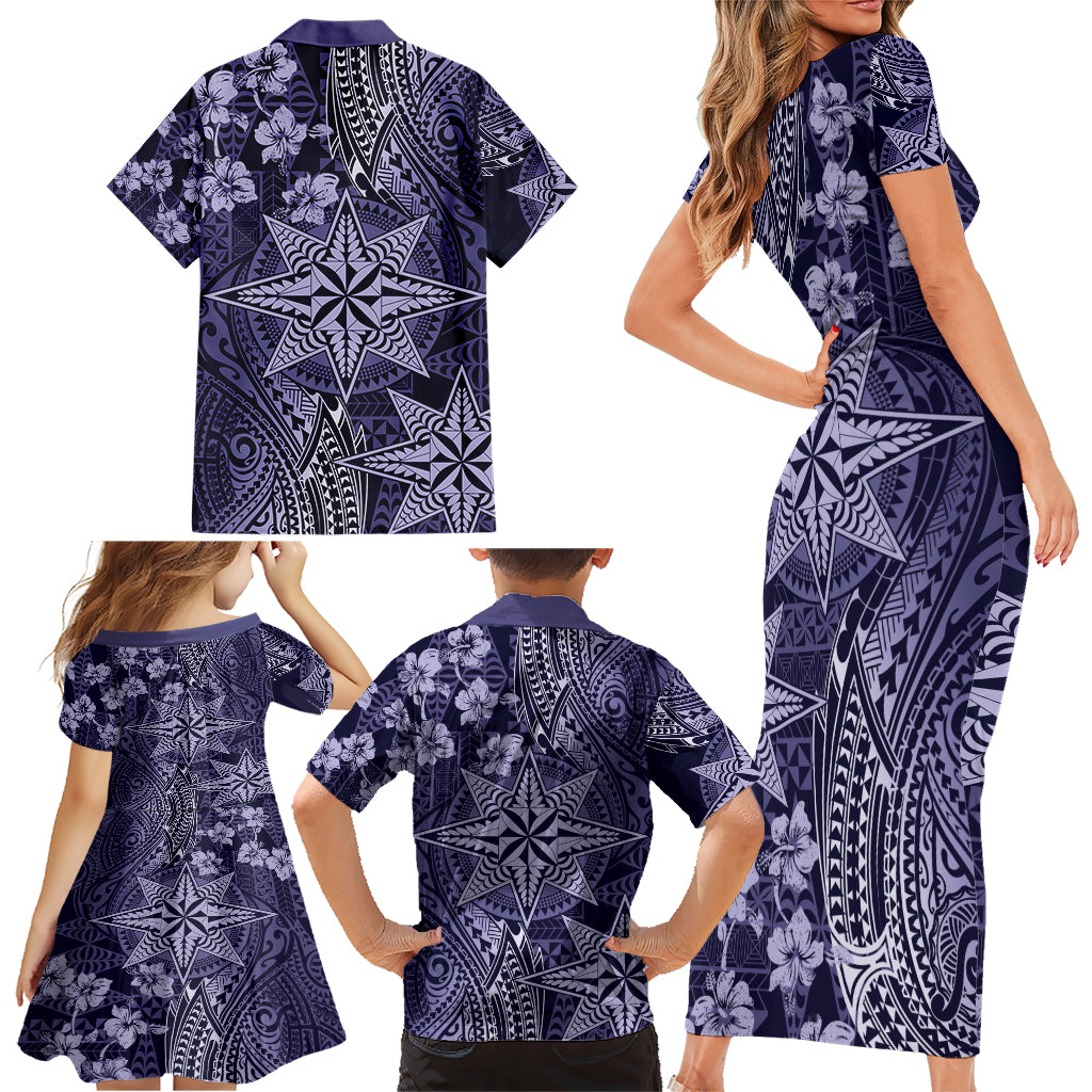 Vintage Tonga Tribal Ngatu Pattern Family Matching Short Sleeve Bodycon Dress and Hawaiian Shirt With Pacific Floral Pink Art LT9 - Polynesian Pride
