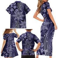 Vintage Tonga Tribal Ngatu Pattern Family Matching Short Sleeve Bodycon Dress and Hawaiian Shirt With Pacific Floral Pink Art LT9 - Polynesian Pride