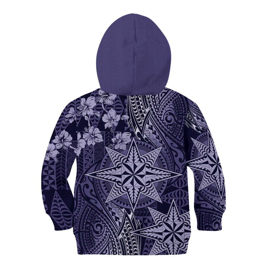 Vintage Tonga Tribal Ngatu Pattern Kid Hoodie With Pacific Floral Pink Art