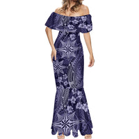 Vintage Tonga Tribal Ngatu Pattern Mermaid Dress With Pacific Floral Pink Art LT9 - Polynesian Pride