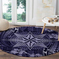 Vintage Tonga Tribal Ngatu Pattern Round Carpet With Pacific Floral Pink Art