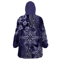 Vintage Tonga Tribal Ngatu Pattern Wearable Blanket Hoodie With Pacific Floral Pink Art