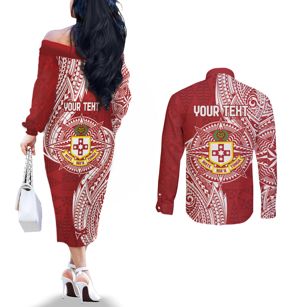 Personalised Kolisi Tonga Atele 142nd Anniversary Couples Matching Off The Shoulder Long Sleeve Dress and Long Sleeve Button Shirt Special Kupesi Pattern