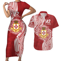 Personalised Kolisi Tonga Atele 142nd Anniversary Couples Matching Short Sleeve Bodycon Dress and Hawaiian Shirt Special Kupesi Pattern