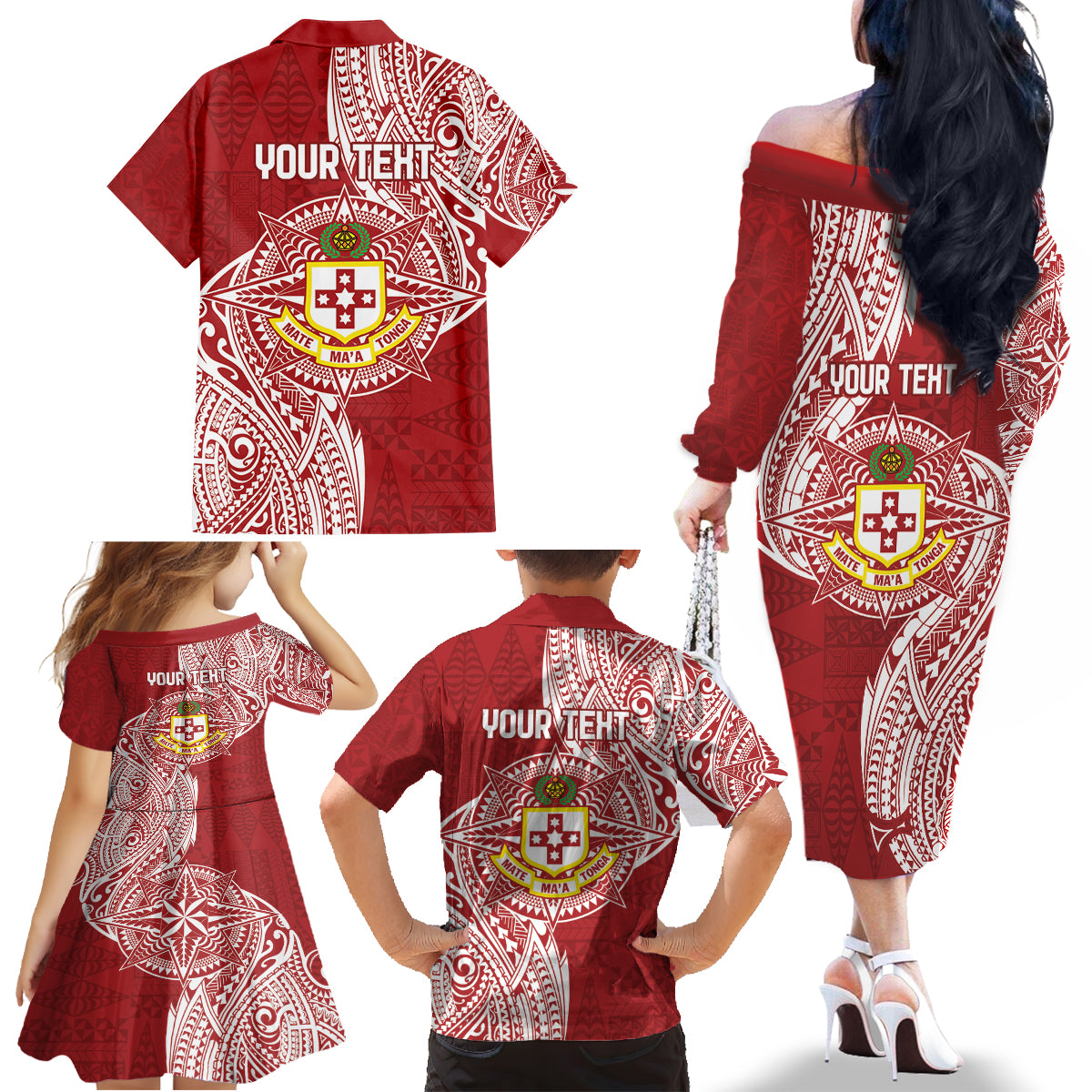 Personalised Kolisi Tonga Atele 142nd Anniversary Family Matching Off The Shoulder Long Sleeve Dress and Hawaiian Shirt Special Kupesi Pattern