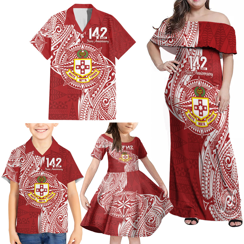 Personalised Kolisi Tonga Atele 142nd Anniversary Family Matching Off Shoulder Maxi Dress and Hawaiian Shirt Special Kupesi Pattern