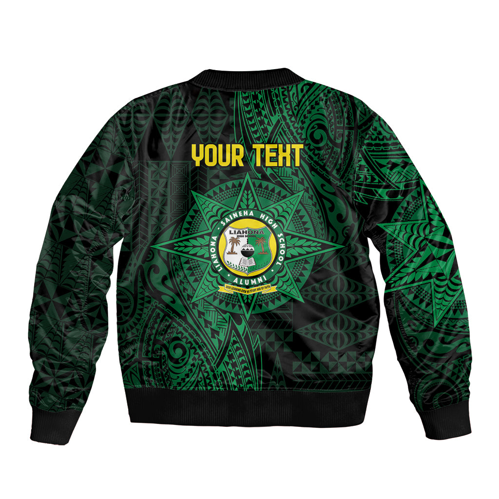 Personalised Tonga Liahona High School 76th Anniversary Sleeve Zip Bomber Jacket Special Kupesi Pattern
