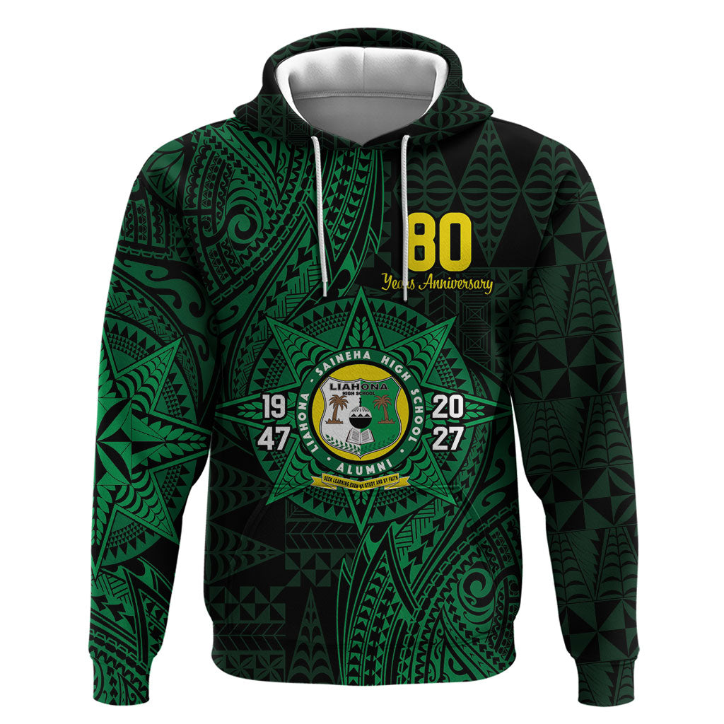 Personalised Tonga Liahona High School 80th Anniversary Zip Hoodie Special Kupesi Pattern LT9 Pullover Hoodie Green - Polynesian Pride