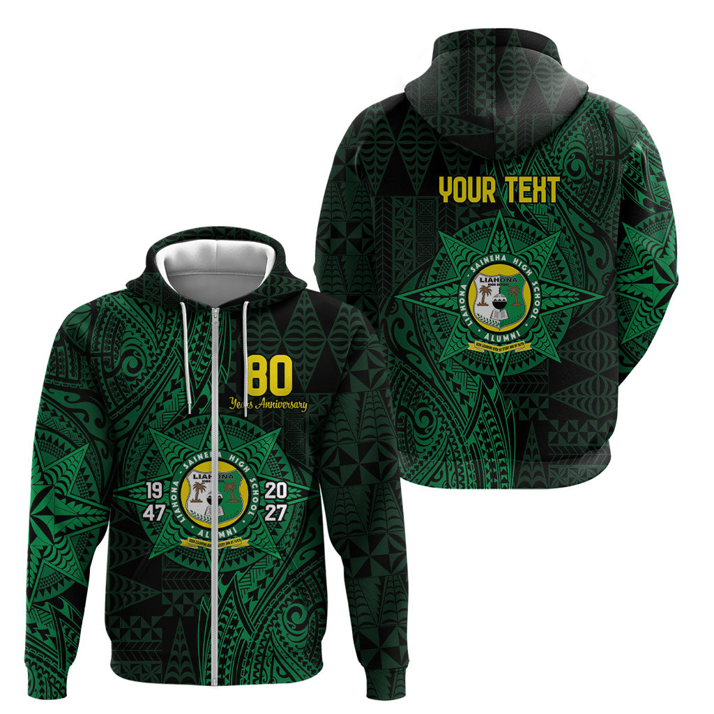 Personalised Tonga Liahona High School 80th Anniversary Zip Hoodie Special Kupesi Pattern LT9 - Polynesian Pride