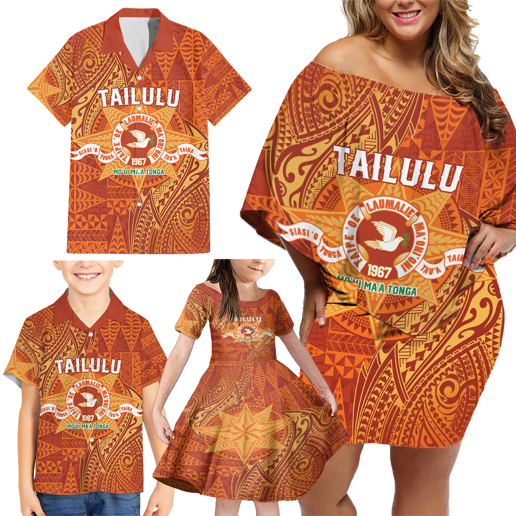 Personalised Tonga Tailulu College Family Matching Off Shoulder Short Dress and Hawaiian Shirt Since 1967 Special Kupesi Pattern Version 1