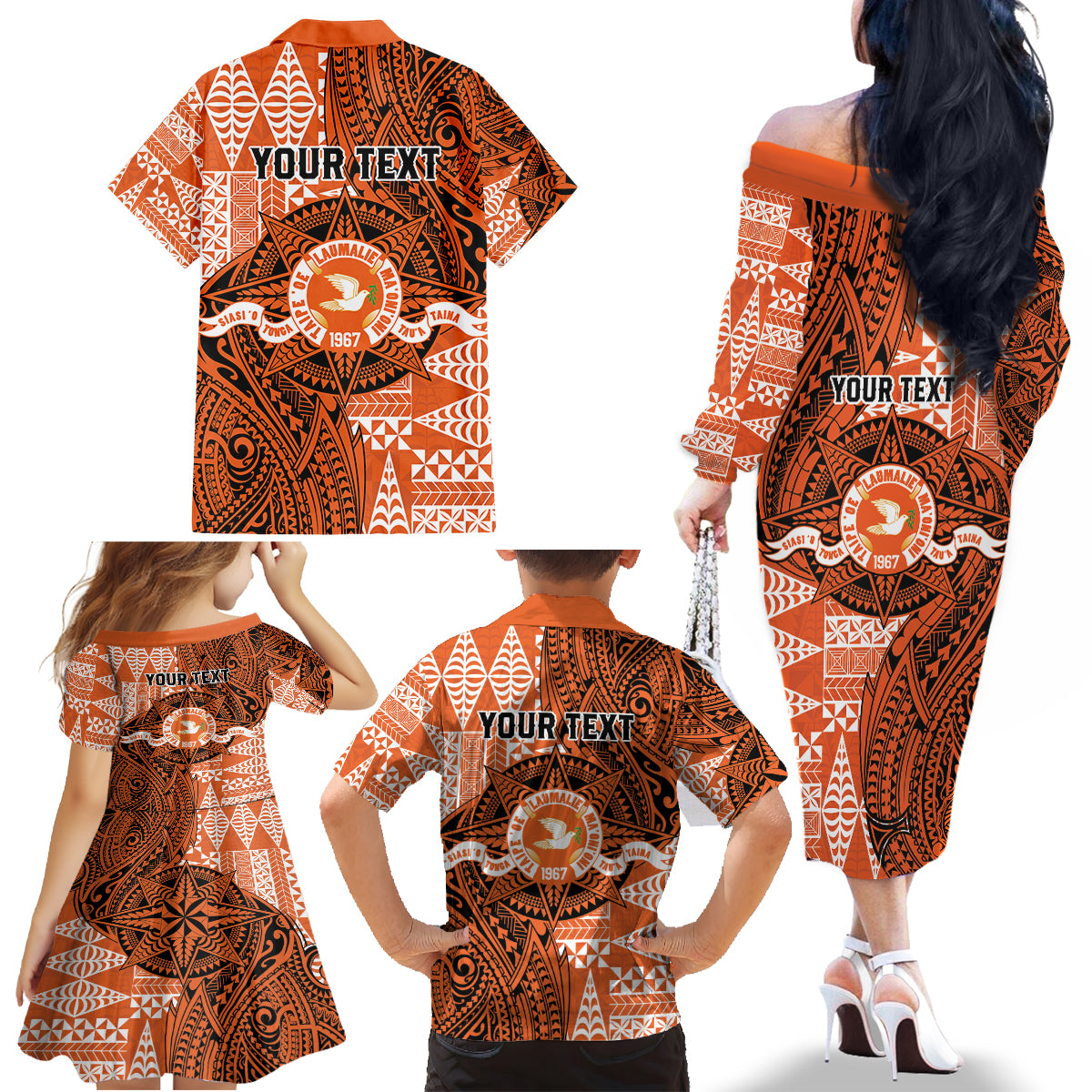 Personalised Tonga Tailulu College Family Matching Off The Shoulder Long Sleeve Dress and Hawaiian Shirt Since 1967 Special Kupesi Pattern Version 2