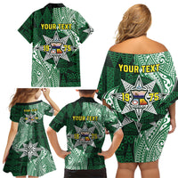 Personalised Tonga Takuilau College Family Matching Off Shoulder Short Dress and Hawaiian Shirt Since 1975 Special Kupesi Pattern