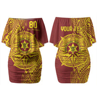Personalised Tonga High School 80th Anniversary Couples Matching Off Shoulder Short Dress and Long Sleeve Button Shirt Special Kupesi Pattern LT9 - Polynesian Pride