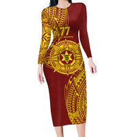 Personalised Tonga High School 77th Anniversary Family Matching Long Sleeve Bodycon Dress and Hawaiian Shirt Special Kupesi Pattern