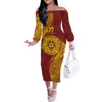 Personalised Tonga High School 77th Anniversary Family Matching Off The Shoulder Long Sleeve Dress and Hawaiian Shirt Special Kupesi Pattern