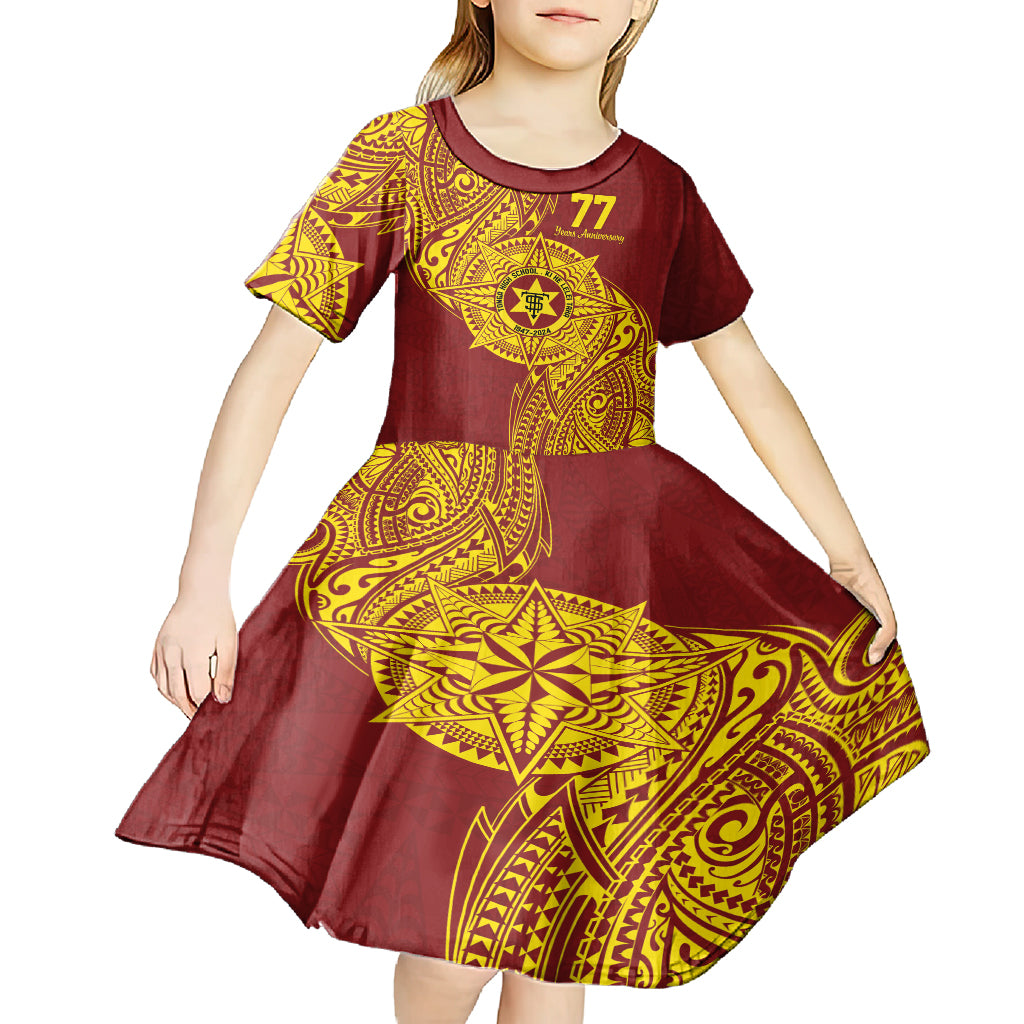 Personalised Tonga High School 77th Anniversary Kid Short Sleeve Dress Special Kupesi Pattern