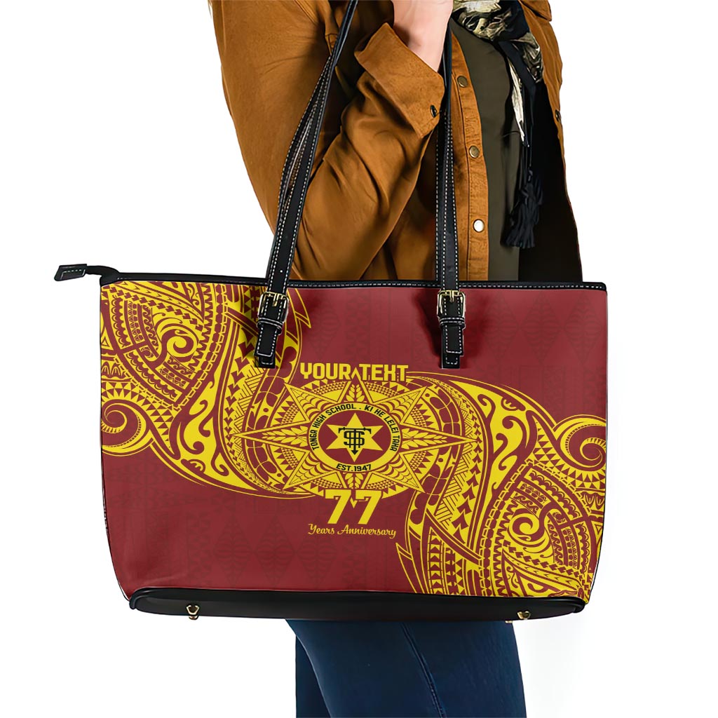 Personalised Tonga High School 77th Anniversary Leather Tote Bag Special Kupesi Pattern