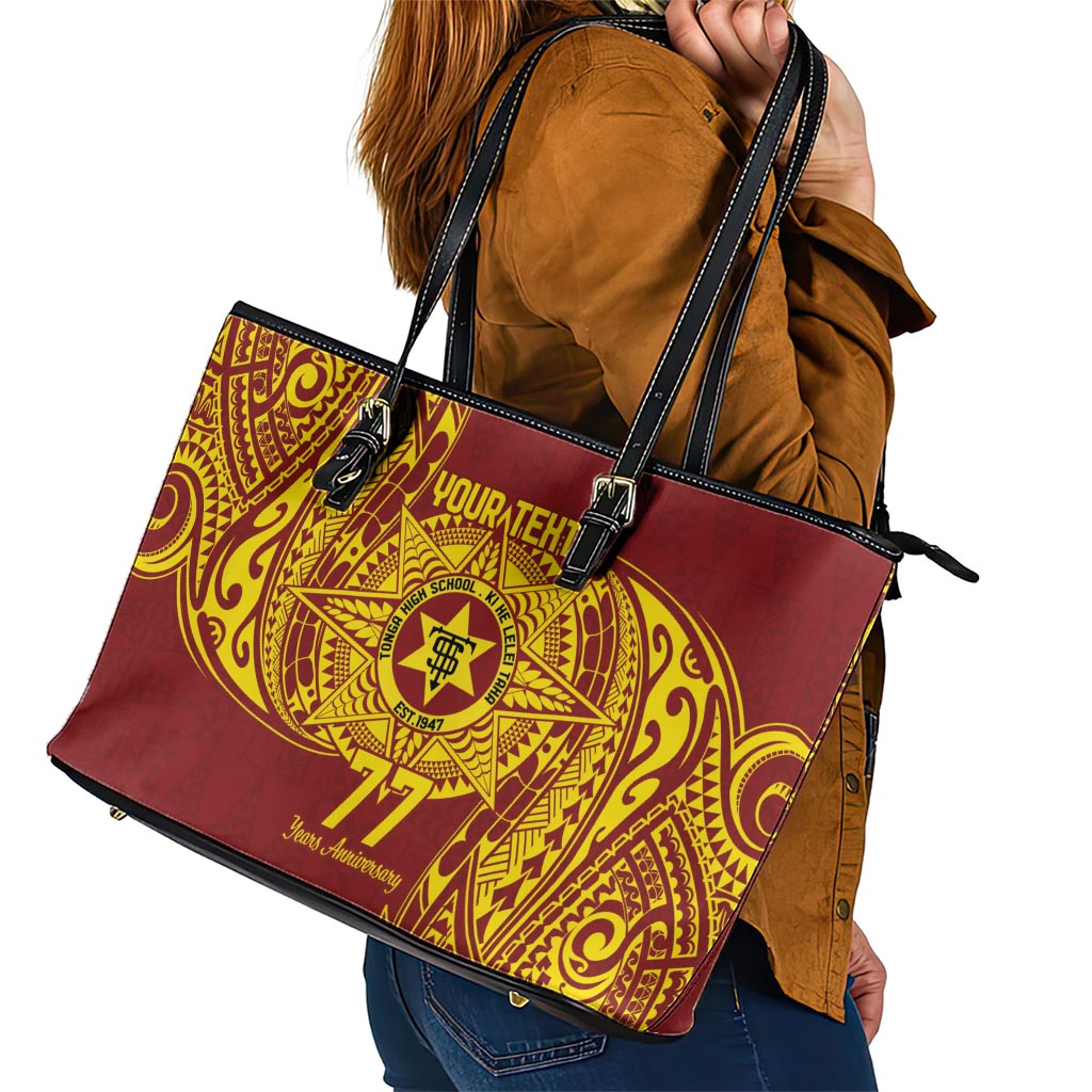 Personalised Tonga High School 77th Anniversary Leather Tote Bag Special Kupesi Pattern