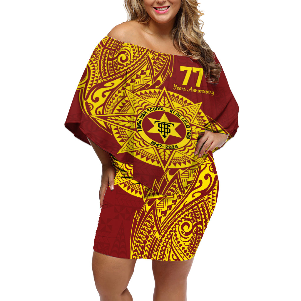 Personalised Tonga High School 77th Anniversary Off Shoulder Short Dress Special Kupesi Pattern