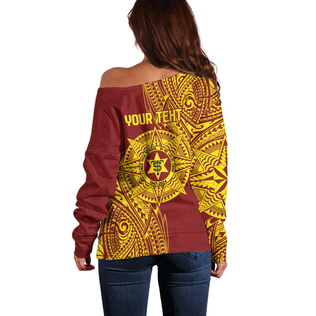 Personalised Tonga High School 77th Anniversary Off Shoulder Sweater Special Kupesi Pattern