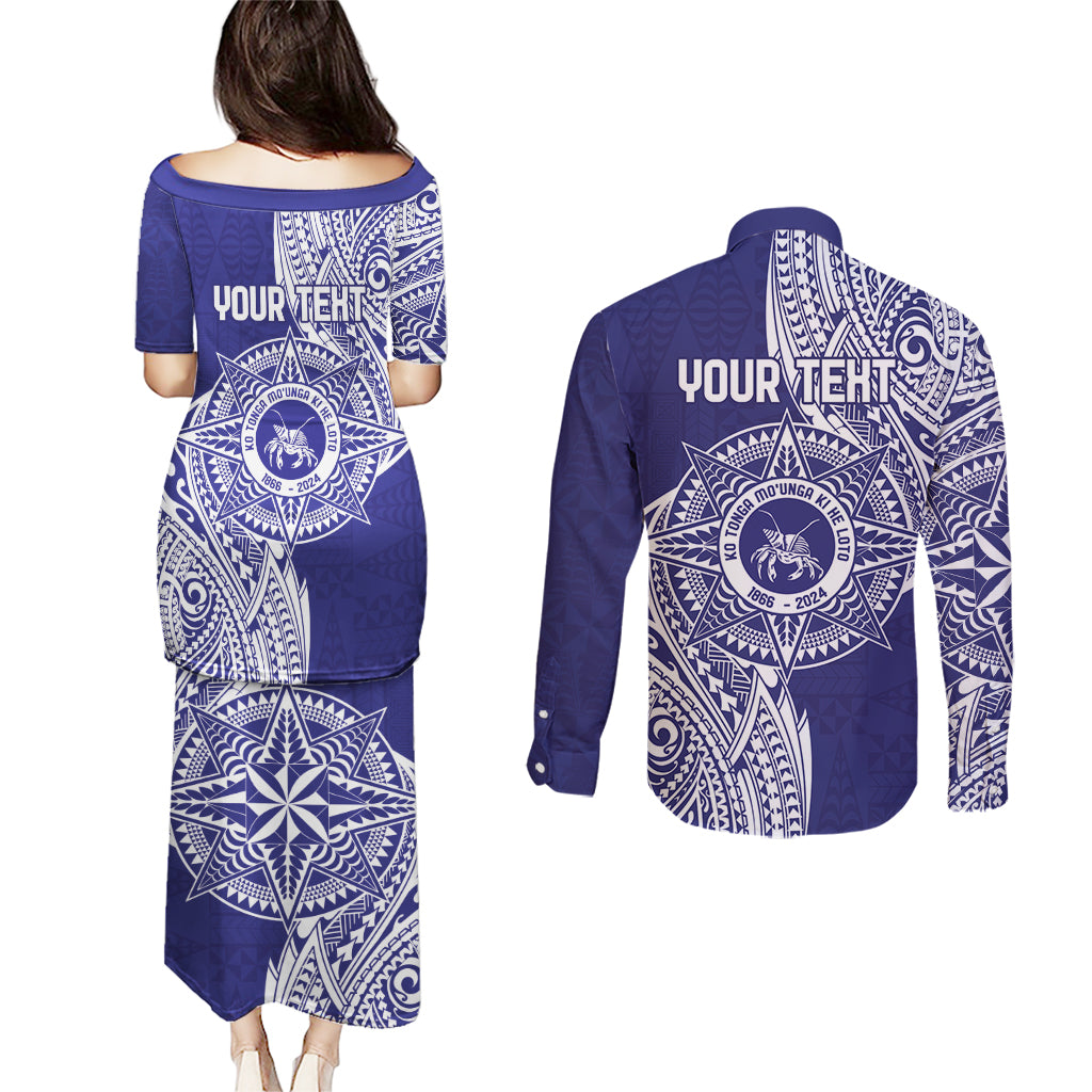 Personalised Tonga Tupou College Tolo 158th Anniversary Couples Matching Puletasi and Long Sleeve Button Shirt Special Kupesi Pattern