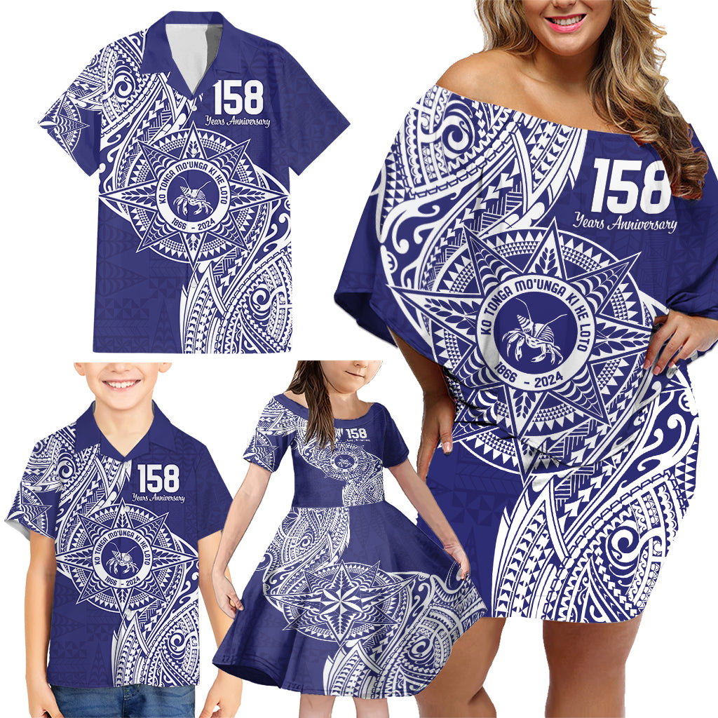 Personalised Tonga Tupou College Tolo 158th Anniversary Family Matching Off Shoulder Short Dress and Hawaiian Shirt Special Kupesi Pattern