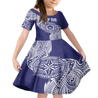 Personalised Tonga Tupou College Tolo 158th Anniversary Family Matching Puletasi and Hawaiian Shirt Special Kupesi Pattern LT9 Daughter's Dress Blue - Polynesian Pride