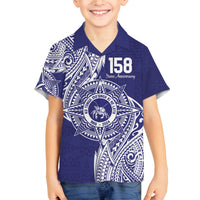 Personalised Tonga Tupou College Tolo 158th Anniversary Family Matching Puletasi and Hawaiian Shirt Special Kupesi Pattern LT9 Son's Shirt Blue - Polynesian Pride
