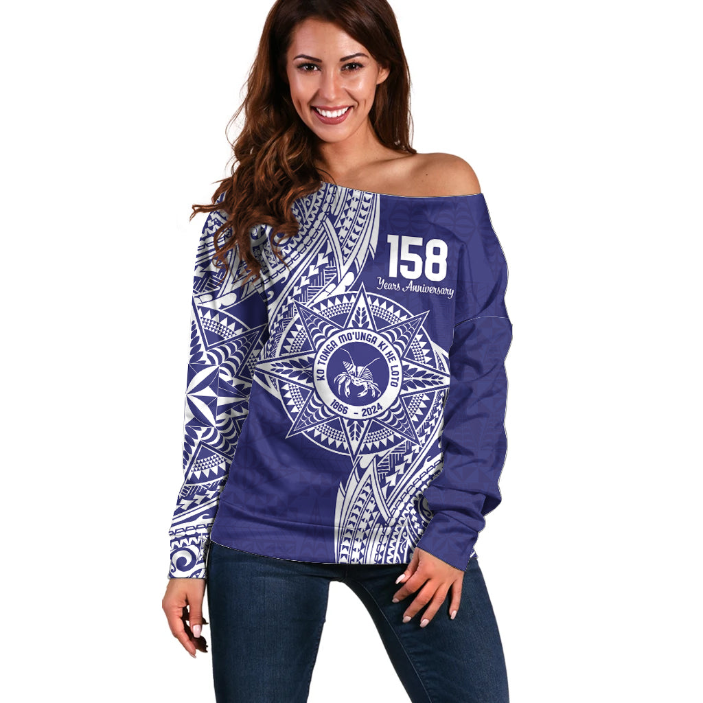 Personalised Tonga Tupou College Tolo 158th Anniversary Off Shoulder Sweater Special Kupesi Pattern