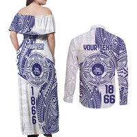 Personalised Tonga Tupou College Tolo Couples Matching Off Shoulder Maxi Dress and Long Sleeve Button Shirt Since 1866 Special Kupesi Pattern