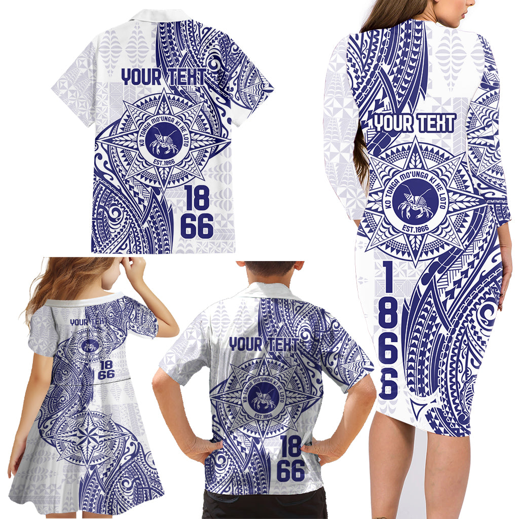Personalised Tonga Tupou College Tolo Family Matching Long Sleeve Bodycon Dress and Hawaiian Shirt Since 1866 Special Kupesi Pattern