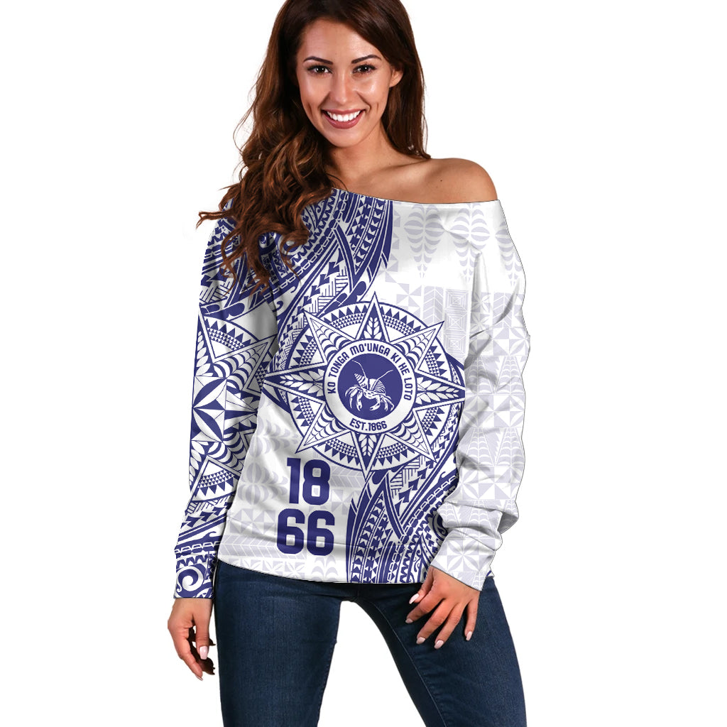 Personalised Tonga Tupou College Tolo Off Shoulder Sweater Since 1866 Special Kupesi Pattern