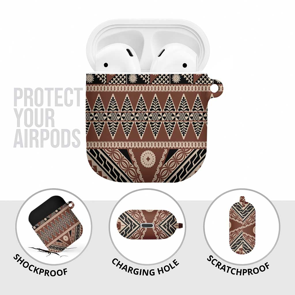 Vintage Bula Fiji AirPods Case Brown Tapa Masi Motif - Polynesian Pride