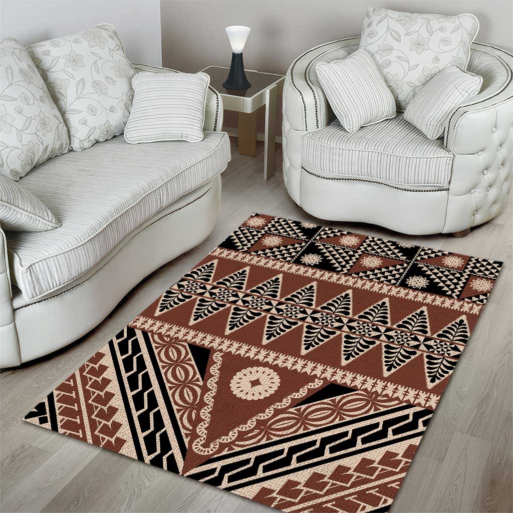 Vintage Bula Fiji Area Rug Brown Tapa Masi Motif