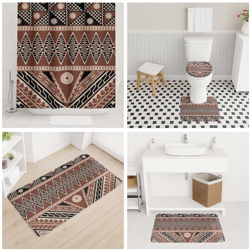 Vintage Bula Fiji Bathroom Set Brown Tapa Masi Motif - Polynesian Pride