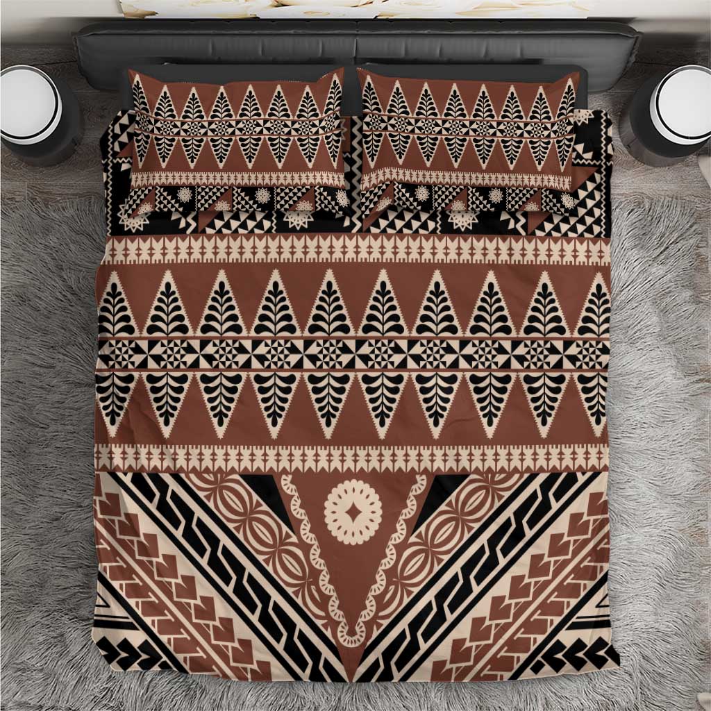 Vintage Bula Fiji Bedding Set Brown Tapa Masi Motif