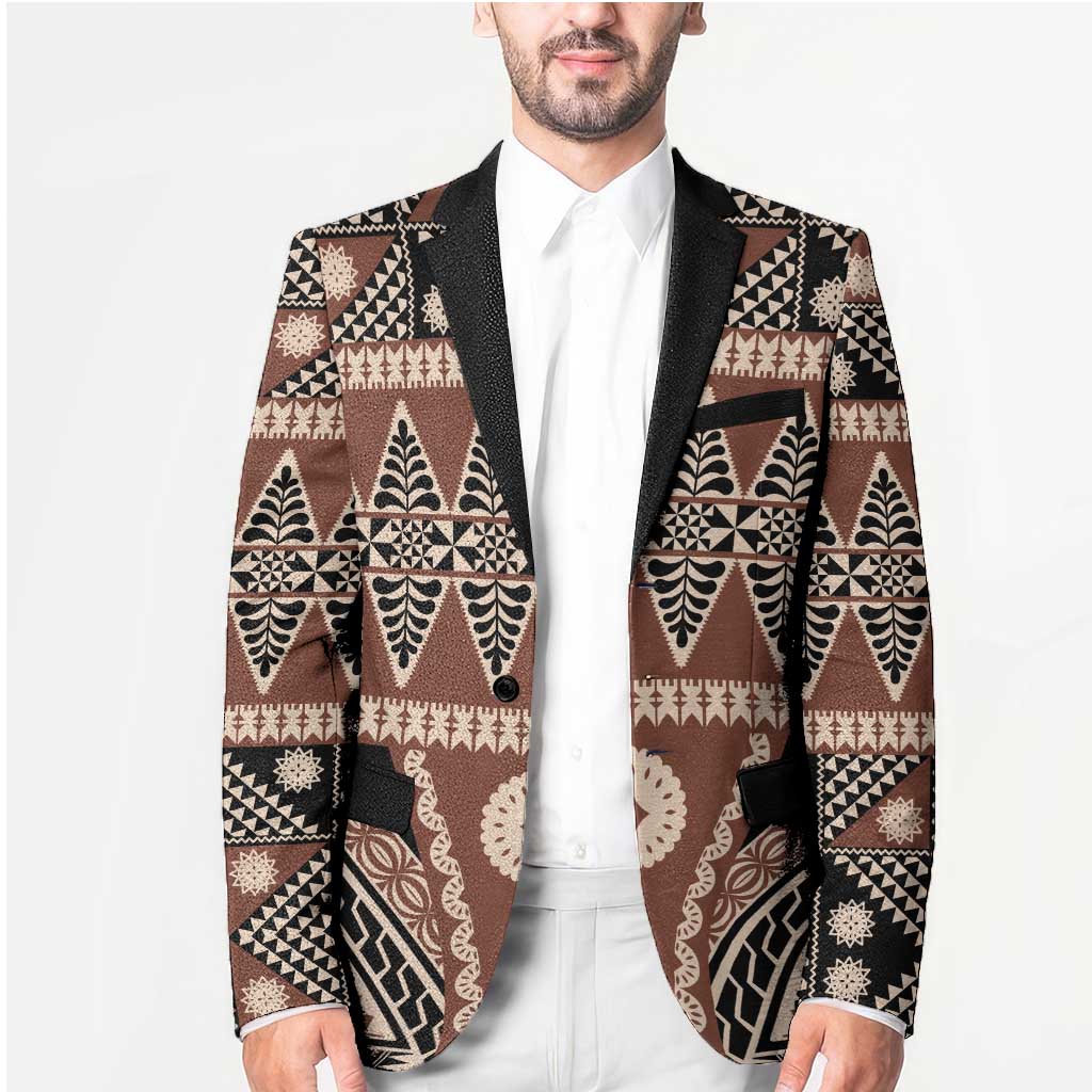 Vintage Bula Fiji Blazer Brown Tapa Masi Motif - Polynesian Pride