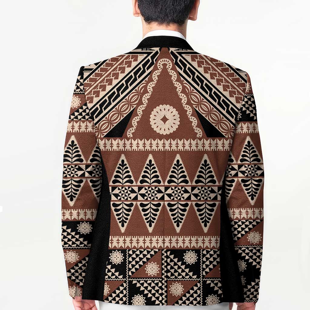 Vintage Bula Fiji Blazer Brown Tapa Masi Motif - Polynesian Pride