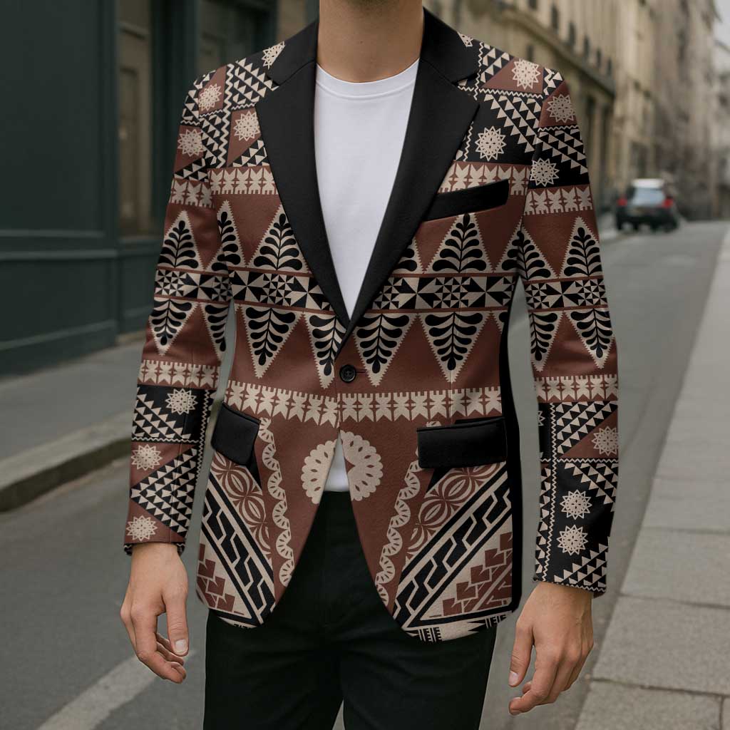 Vintage Bula Fiji Blazer Brown Tapa Masi Motif - Polynesian Pride