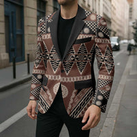 Vintage Bula Fiji Blazer Brown Tapa Masi Motif - Polynesian Pride