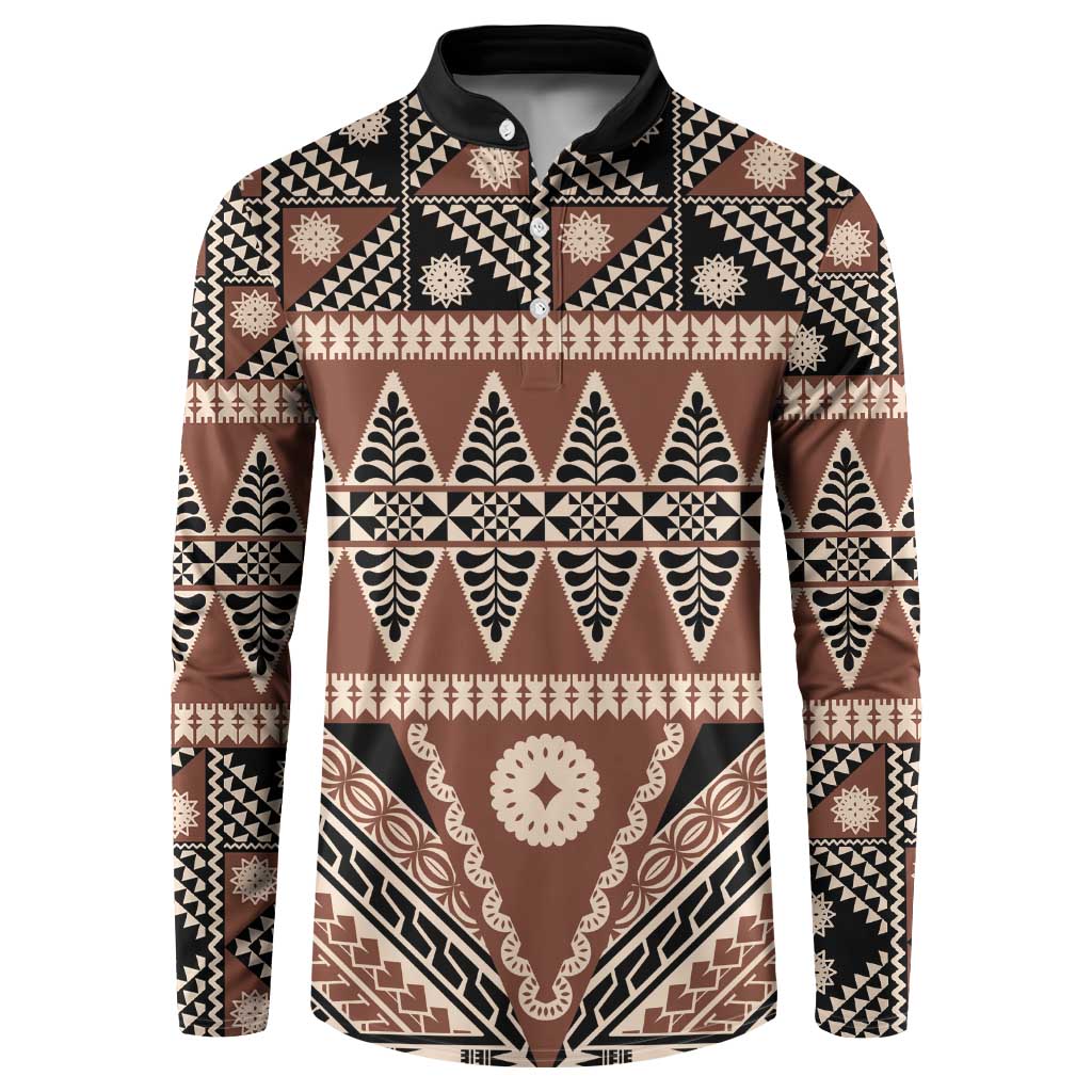 Vintage Bula Fiji Button Sweatshirt Brown Tapa Masi Motif