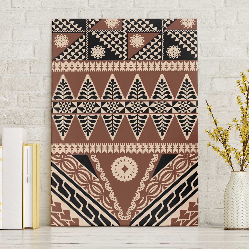 Vintage Bula Fiji Canvas Wall Art Brown Tapa Masi Motif