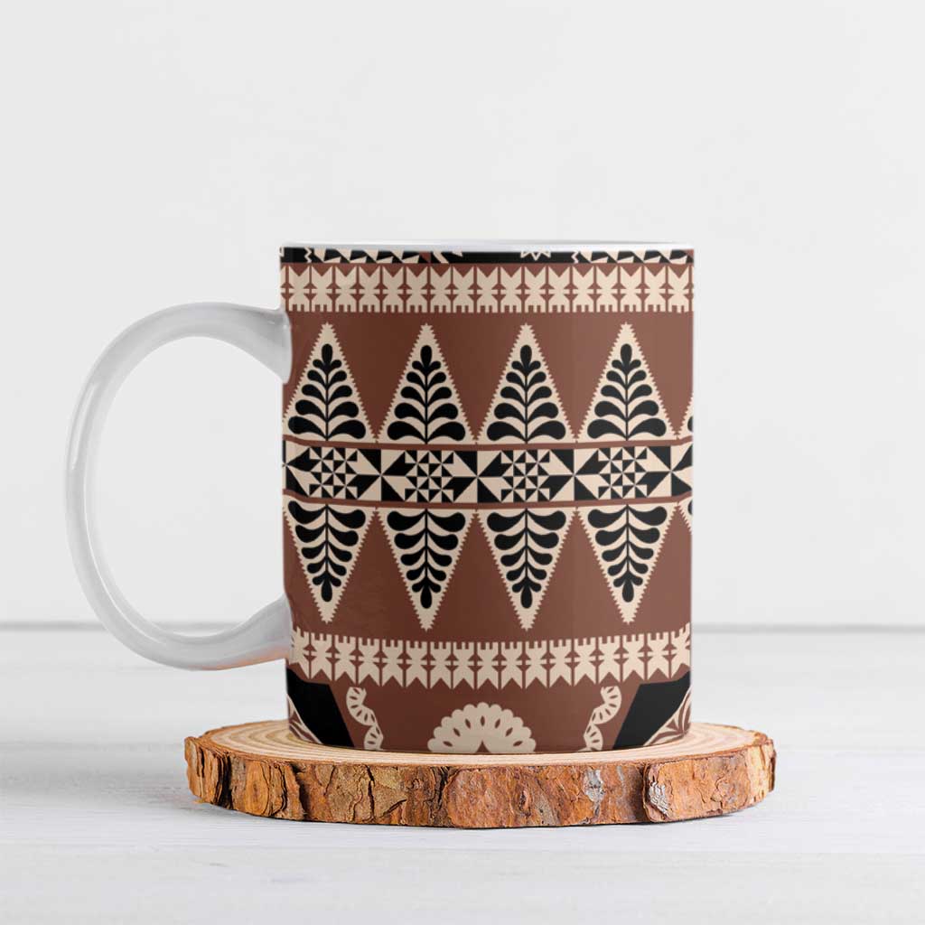 Vintage Bula Fiji Ceramic Mug Brown Tapa Masi Motif - Polynesian Pride
