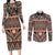 Vintage Bula Fiji Couples Matching Long Sleeve Bodycon Dress and Long Sleeve Button Shirt Brown Tapa Masi Motif