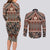 Vintage Bula Fiji Couples Matching Long Sleeve Bodycon Dress and Long Sleeve Button Shirt Brown Tapa Masi Motif