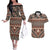 Vintage Bula Fiji Couples Matching Off The Shoulder Long Sleeve Dress and Hawaiian Shirt Brown Tapa Masi Motif