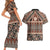 Vintage Bula Fiji Couples Matching Short Sleeve Bodycon Dress and Hawaiian Shirt Brown Tapa Masi Motif