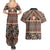 Vintage Bula Fiji Couples Matching Summer Maxi Dress and Hawaiian Shirt Brown Tapa Masi Motif