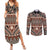 Vintage Bula Fiji Couples Matching Summer Maxi Dress and Long Sleeve Button Shirt Brown Tapa Masi Motif